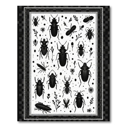 Black Insect Collage With Botanical Accents Rug