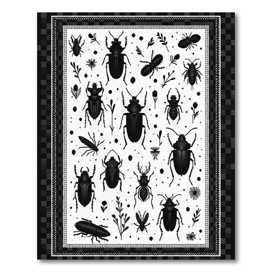 Black Insect Collage With Botanical Accents Rug