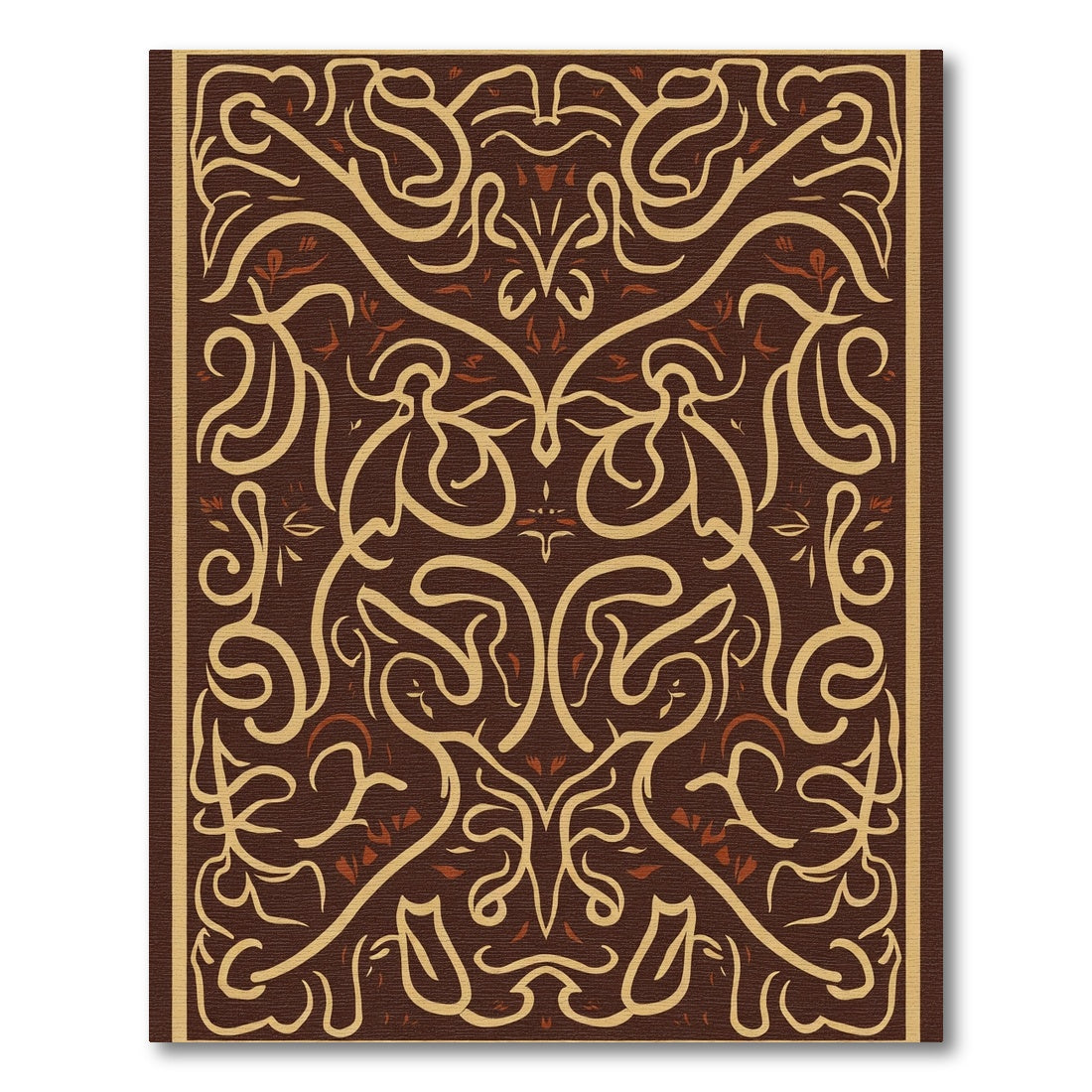 Brown and Tan Swirl Leaf Medallion Rug