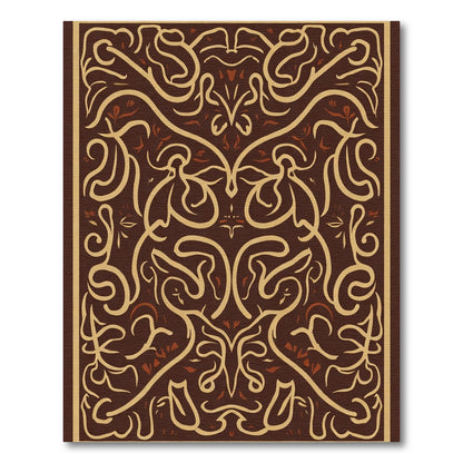 Brown and Tan Swirl Leaf Medallion Rug