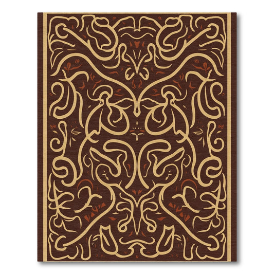 Brown and Tan Swirl Leaf Medallion Rug