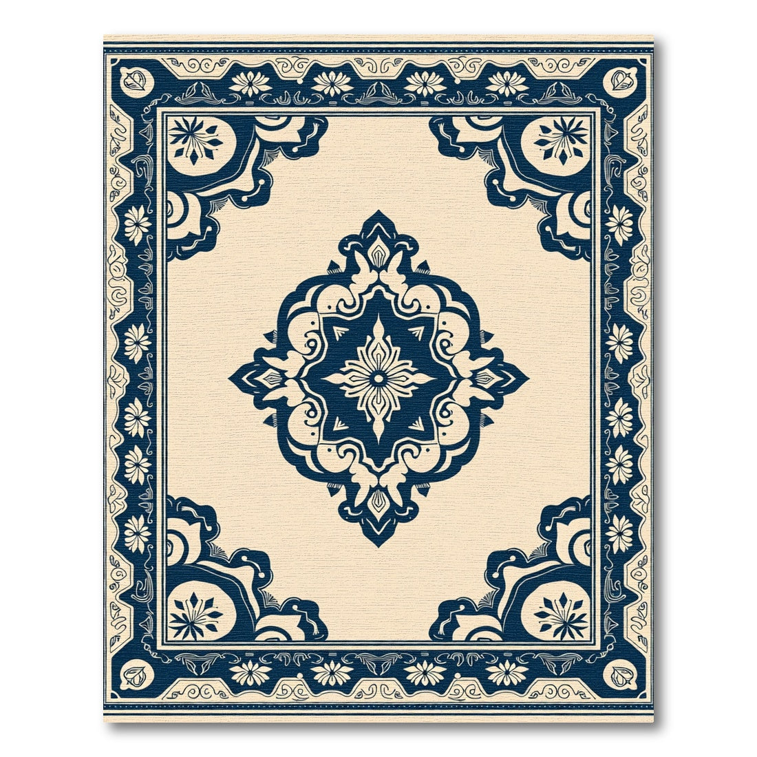 Navy Blue Cream Mandala Medallion Rug