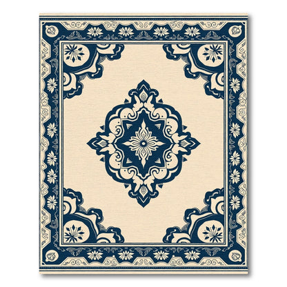 Navy Blue Cream Mandala Medallion Rug