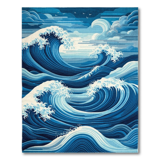 Navy Crashing Waves Crescent Moon Rug