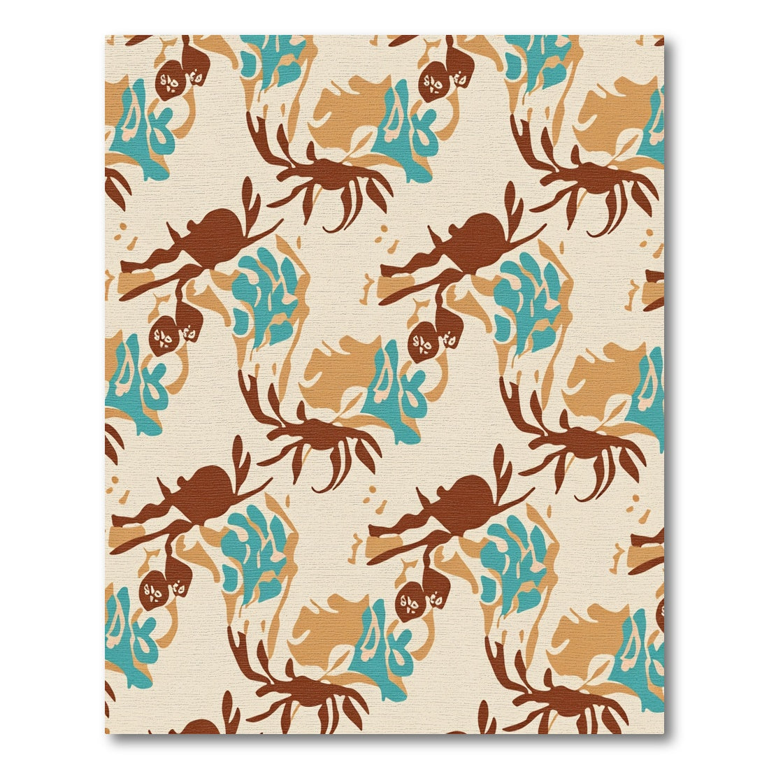 Earthy Brown Teal Crab Branch Composition Rug