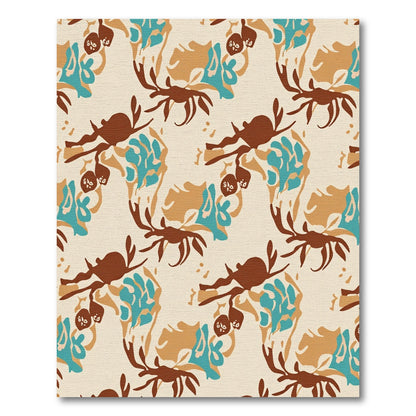 Earthy Brown Teal Crab Branch Composition Rug