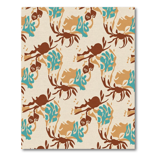 Earthy Brown Teal Crab Branch Composition Rug