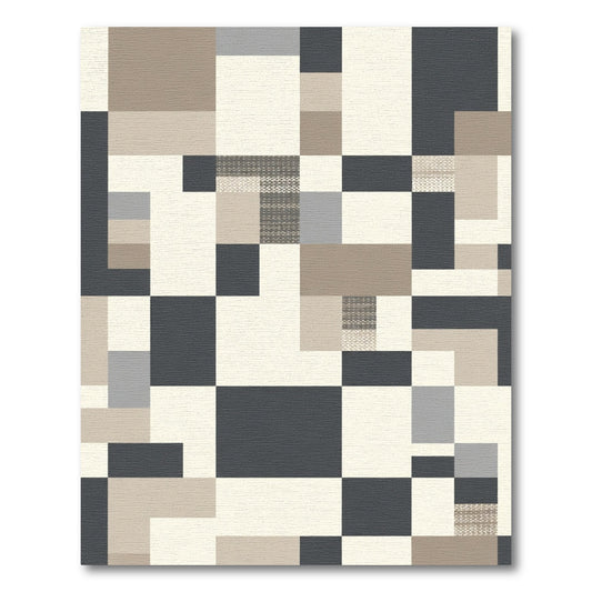 Modern Geometric Block Beige Charcoal Rug