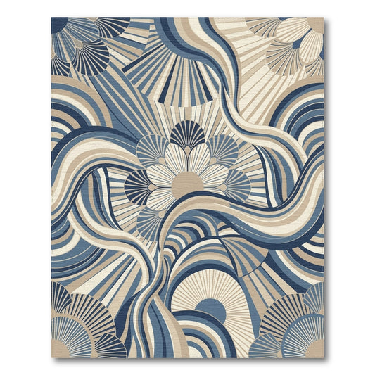 Blue Teal Abstract Wave Floral Area Rug