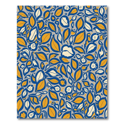 Bold Blue Yellow Leaf Floral Burst Rug