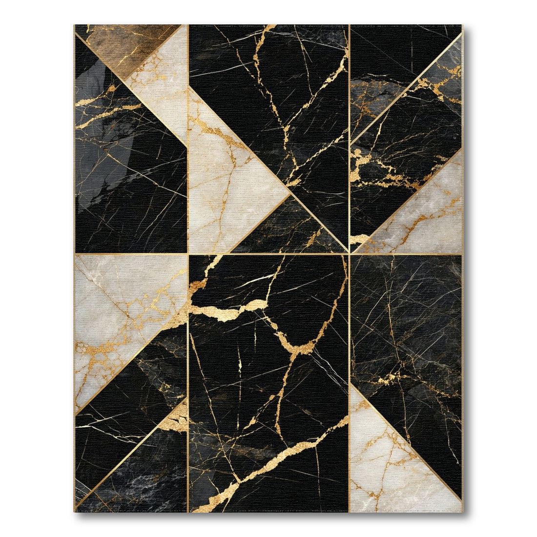 Black Gold Geometric Marble Area Rug