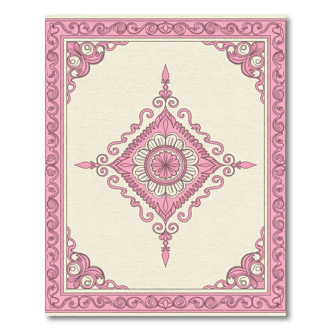 Pink Floral Medallion Frame Rug
