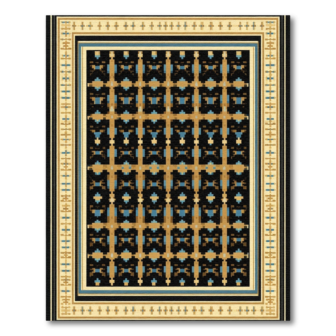 Ancient Geometric Black Gold Blue Rug