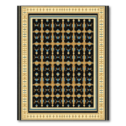 Ancient Geometric Black Gold Blue Rug