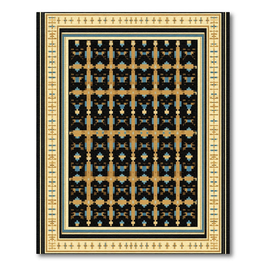 Ancient Geometric Black Gold Blue Rug