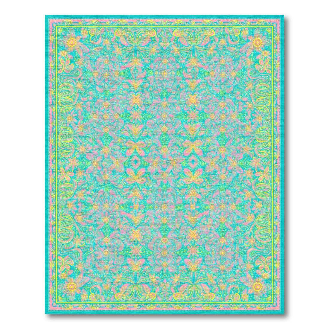 Vibrant Teal Floral Vintage Area Rug