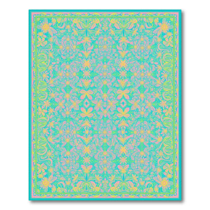 Vibrant Teal Floral Vintage Area Rug