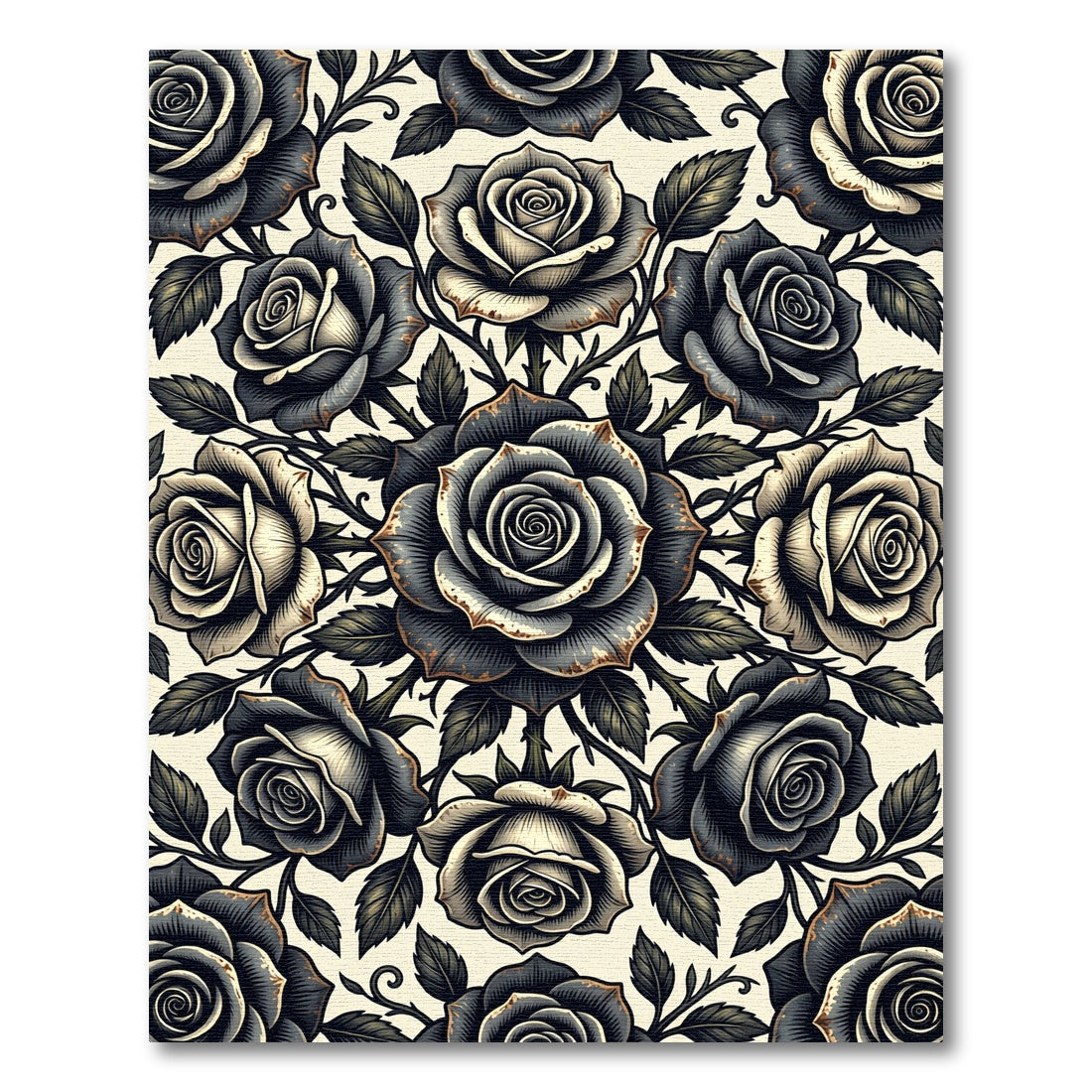 Gothic Black Rose Floral Arrangement Rug