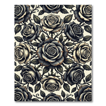 Gothic Black Rose Floral Arrangement Rug