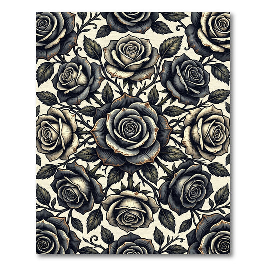 Gothic Black Rose Floral Arrangement Rug