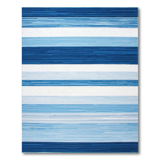 Navy Blue White Striped Rug