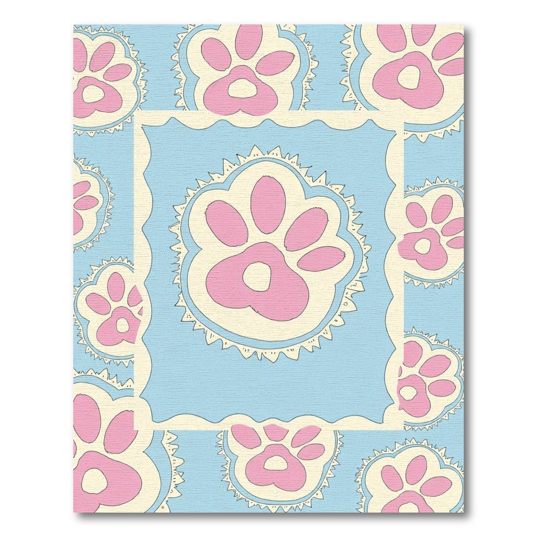 Cute Paw Print Blue Cream Composition Rug