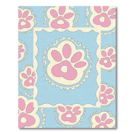 Cute Paw Print Blue Cream Composition Rug