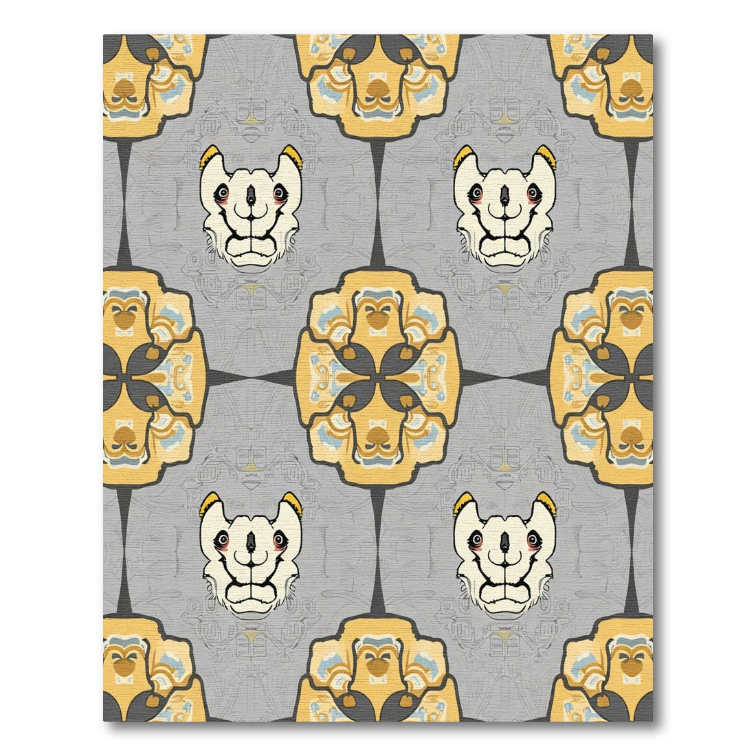 Gold Cream Bear Face Medallion Rug