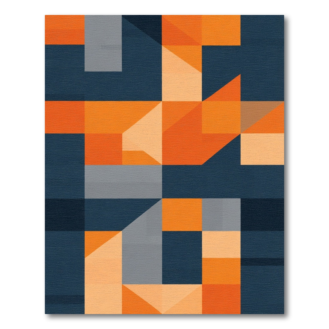 Deep Blue Orange Geometric Squares Rug
