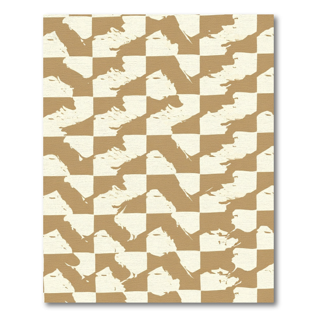 Tan White Brushstroke Checkered Rug