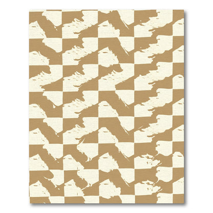Tan White Brushstroke Checkered Rug