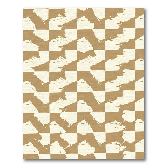 Tan White Brushstroke Checkered Rug