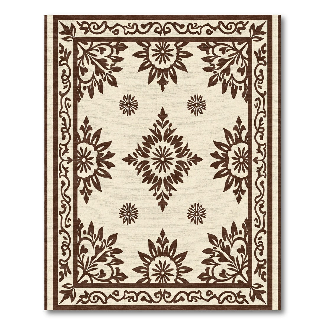 Brown Ornamental Floral Centerpiece Rug