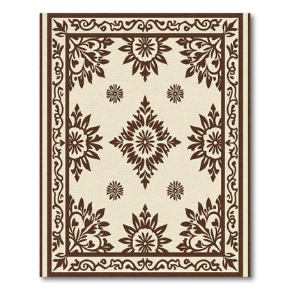 Brown Ornamental Floral Centerpiece Rug