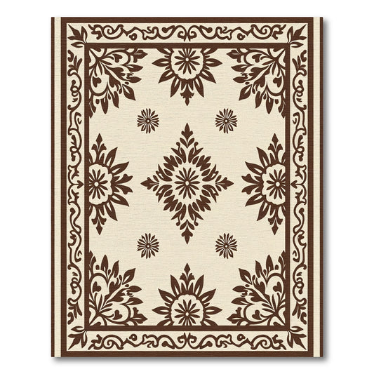 Brown Ornamental Floral Centerpiece Rug