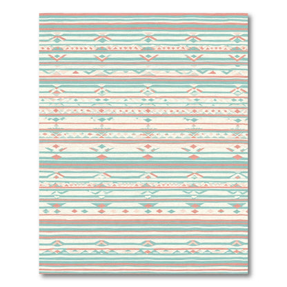 Coral Teal Stripe Geometric Rug