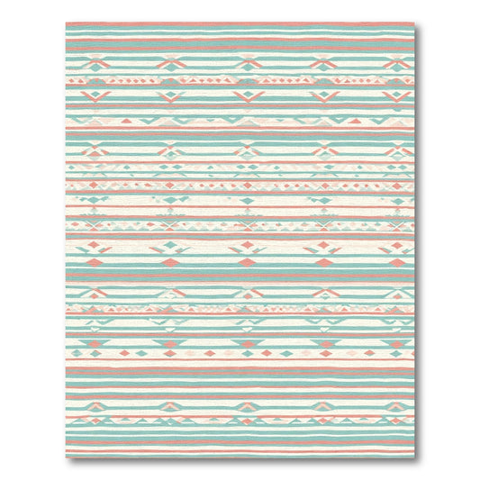 Coral Teal Stripe Geometric Rug