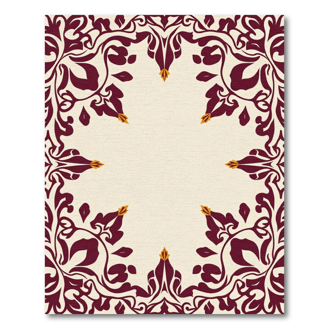 Deep Crimson Floral Scrollwork Rug