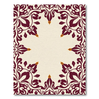 Deep Crimson Floral Scrollwork Rug