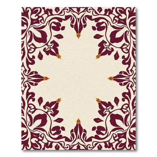 Deep Crimson Floral Scrollwork Rug