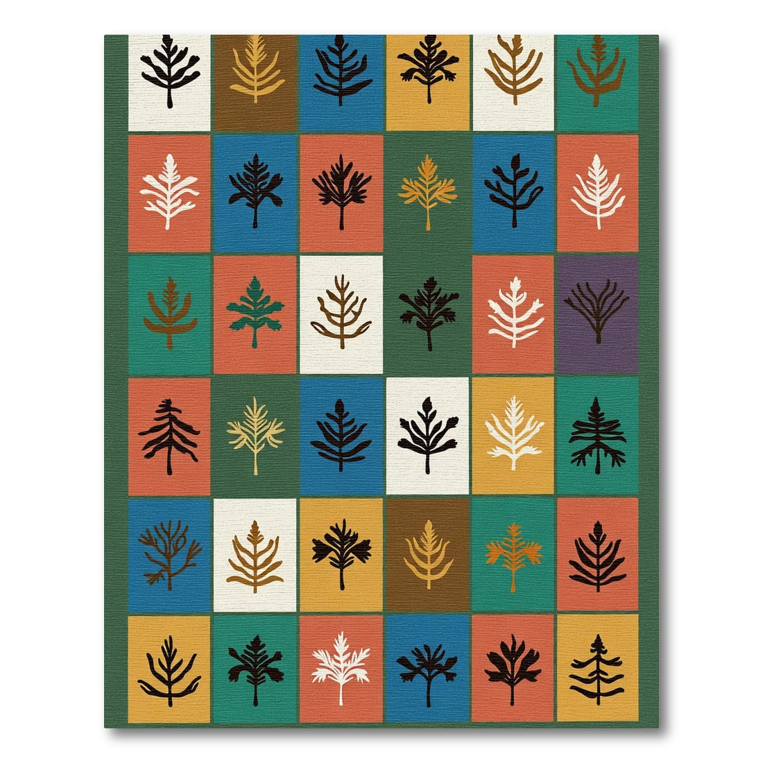Cozy Autumn Leaf Grid Rug