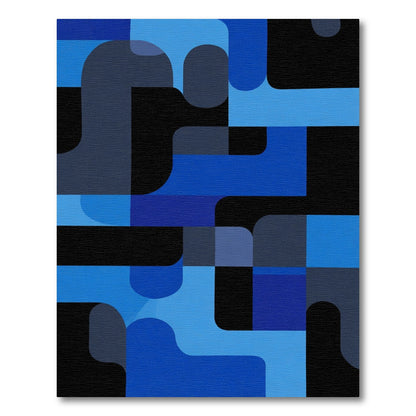 Deep Blue Abstract Geometric Flow Rug