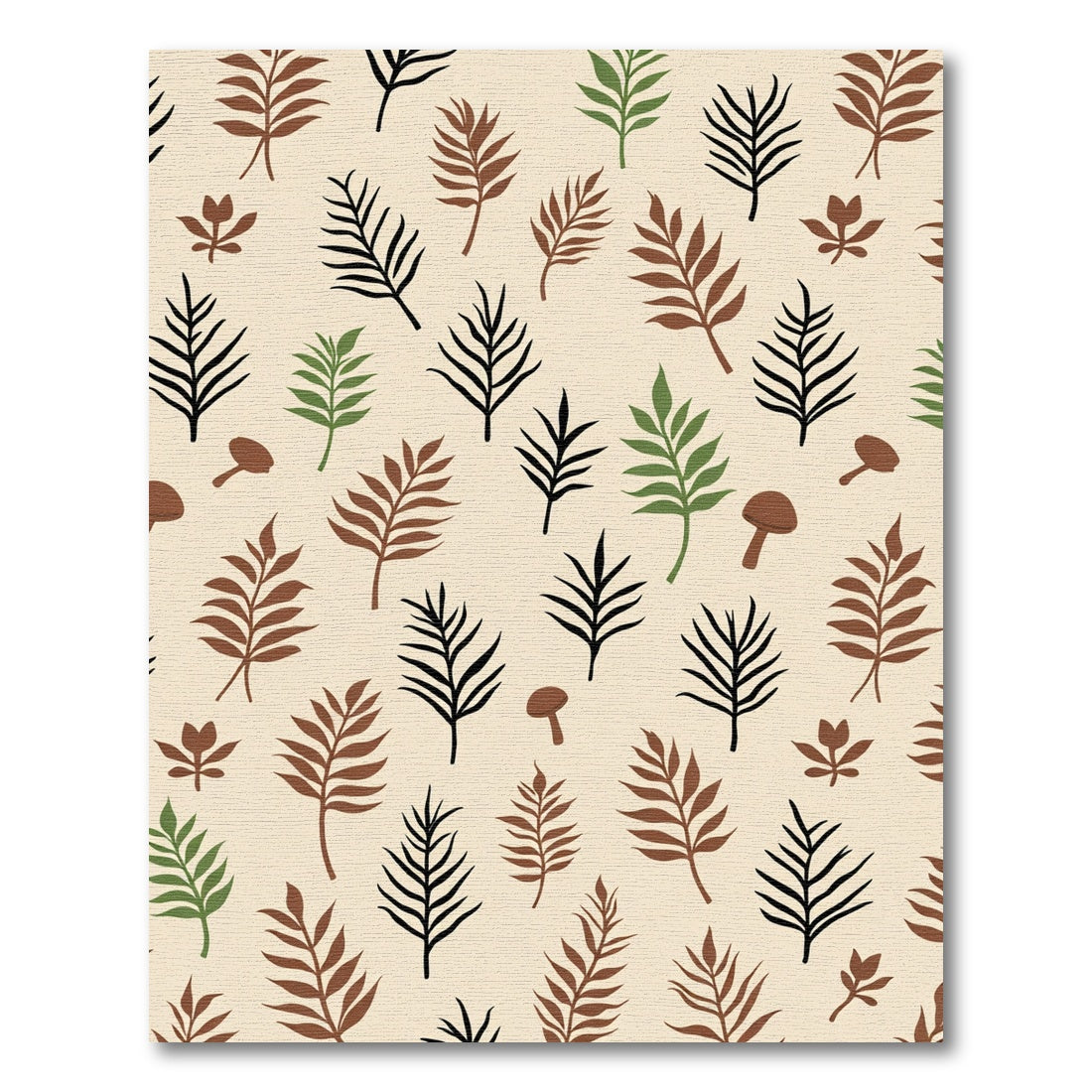 Earthy Fern and Mushroom Collage Rug