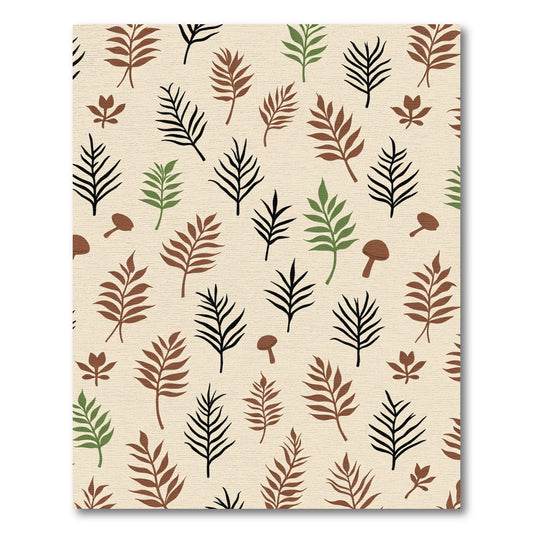 Earthy Fern and Mushroom Collage Rug