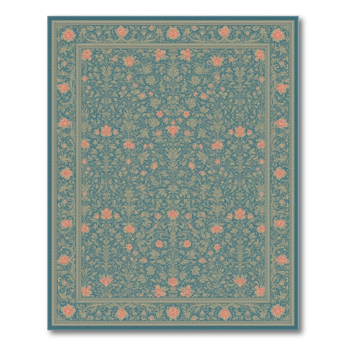 Blue Teal Floral Vintage Area Rug