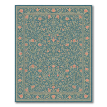 Blue Teal Floral Vintage Area Rug