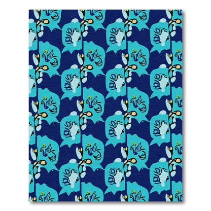 Abstract Blue Floral Branch Arrangement Rug