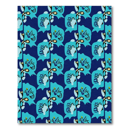 Abstract Blue Floral Branch Arrangement Rug