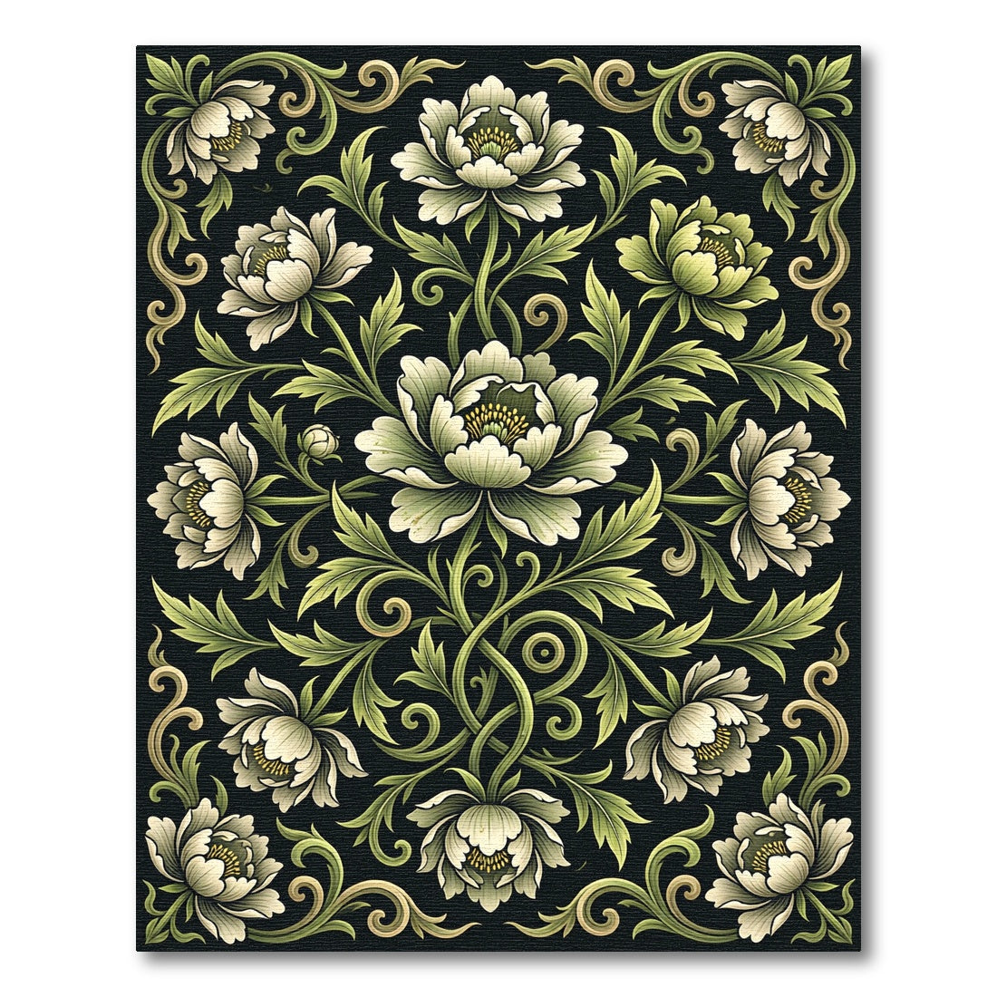 Ethereal Cream Peony Vine Swirl Rug