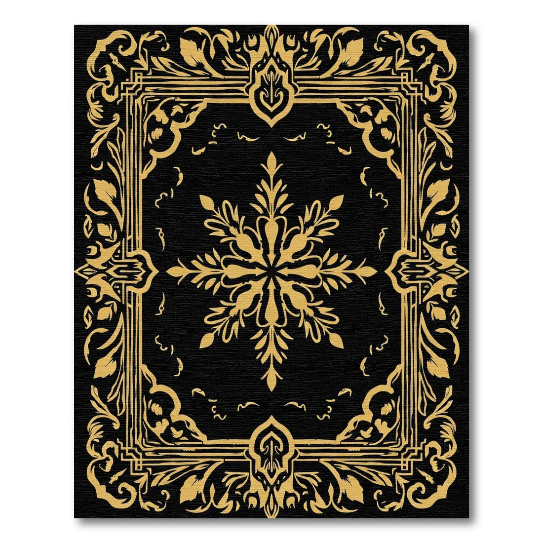 Golden Black Ornate Floral Medallion Rug
